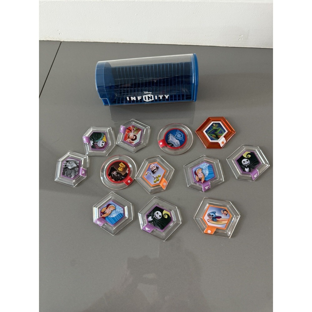 Lot of Disney Infinity Power Discs with Blue Carrying Case